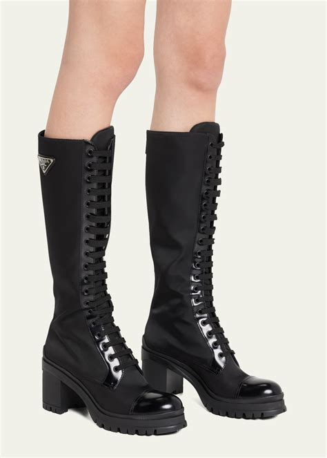 prada lace up knee boots|Prada chunky heel ankle boots.